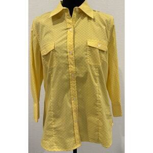 Chico’s Yellow Polka Dot Button Up Shirt 3/4 Sleeves Size 1 (Medium)